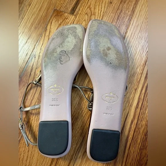 Prada Gold Leather Beaded Sandals - Picture 6 of 6